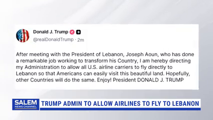 Trump Says US-Lebanon Flights Can Resume After Meeting President