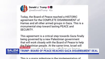 Trump Says His Board Of Peace Reaches Gaza Disarmament Deal