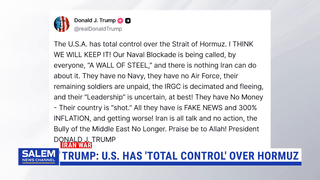 Trump Says U.S. Has 'Total Control' Over Strait Of Hormuz