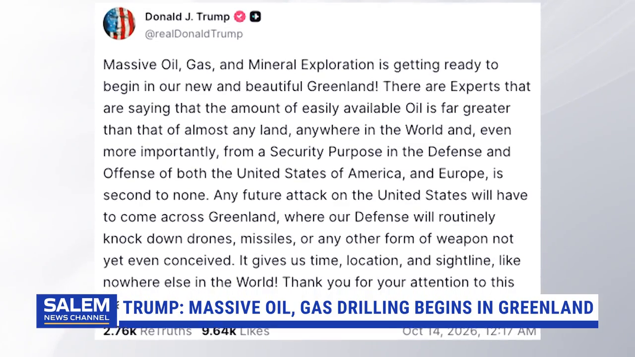 Trump Says Massive Oil, Gas Drilling To Begin In Greenland